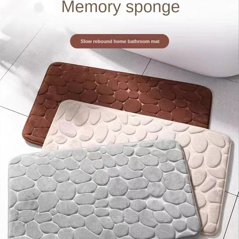 Embossed Bath Mat Non Slip Absorbent Quick Drying Machine Washable Cobblestone Floor Mats for Bathroom and Shower