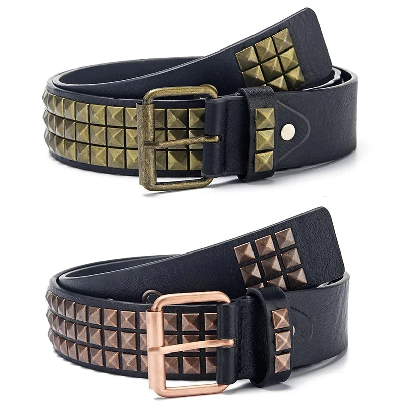 2024New Square Bead Rivet Belt Metal Pyramid Belt Men and Women Punk Hardware Jeans Belt Y2K Belt Designer Belt Women's Belts