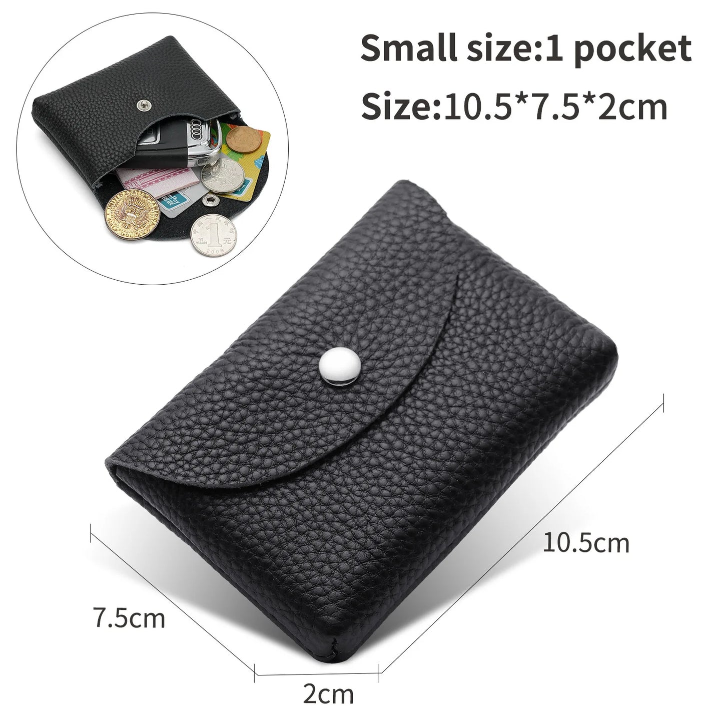 Genuine Leather Short Coin Wallets Card Holder Bag Case Portable Retro Cowhide Small Money Purse For Men Women Earphone Pouch