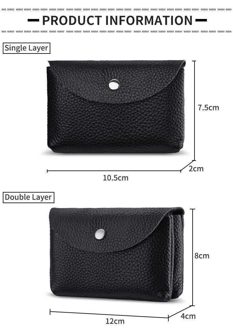 Genuine Leather Short Coin Wallets Card Holder Bag Case Portable Retro Cowhide Small Money Purse For Men Women Earphone Pouch