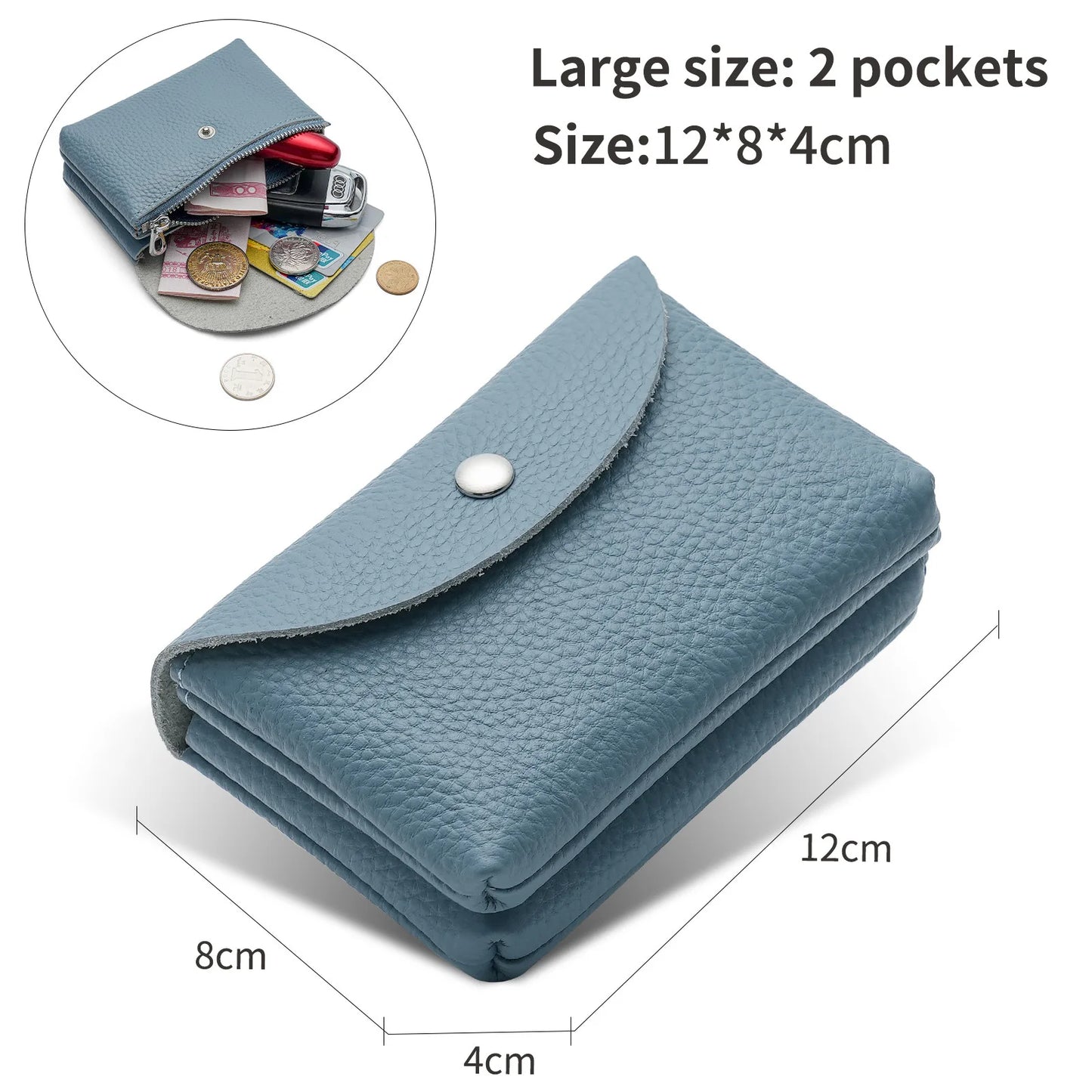 Genuine Leather Short Coin Wallets Card Holder Bag Case Portable Retro Cowhide Small Money Purse For Men Women Earphone Pouch
