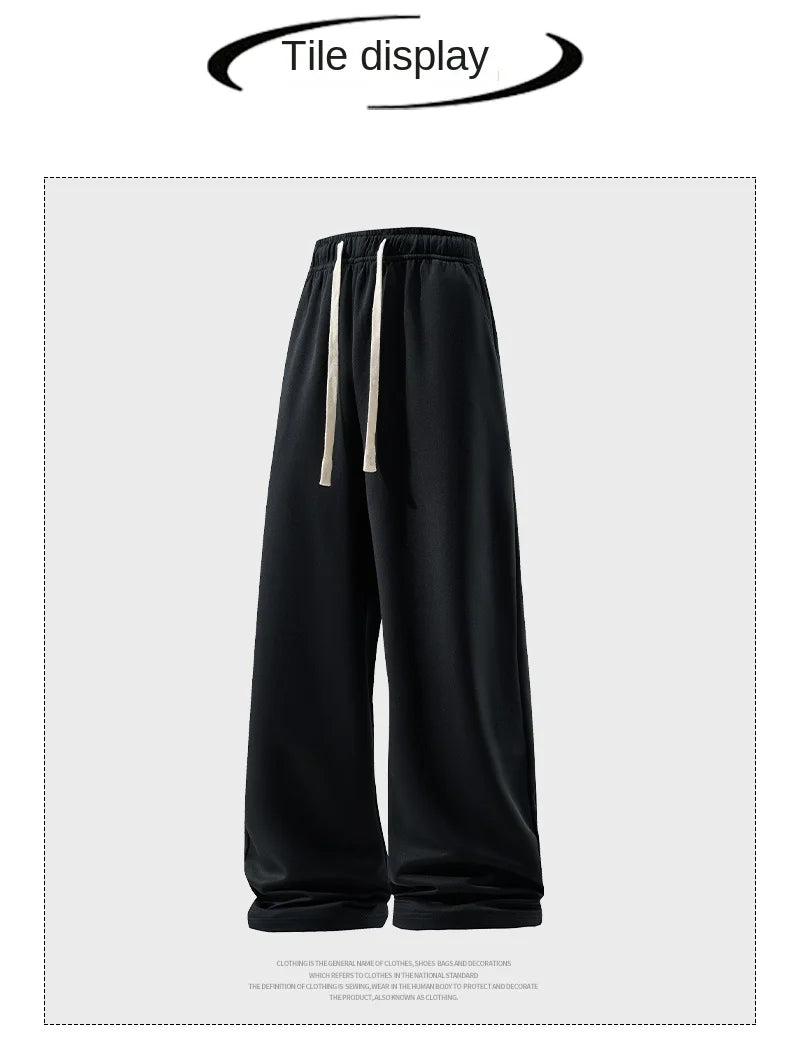 Wide Leg Pant Fashion Causal Breathable Men Sweatpant Male Autumn Versatile Elastic High Waist Drawstring Loose Straight Trouser