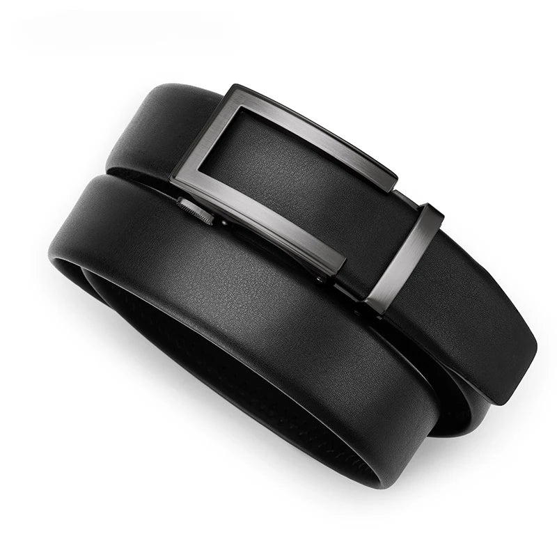 Fashion Men Genuine Leather Belt Automatic Buckle Adjustable Ratchet Belt Jeans Belt Formal Belt