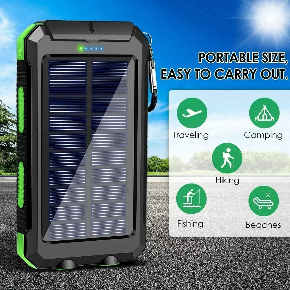 200000mAh Solar Power Bank Dual USB Travel Outdoor Portable External Battery Waterproof Powerbank For Camping Spare Battery
