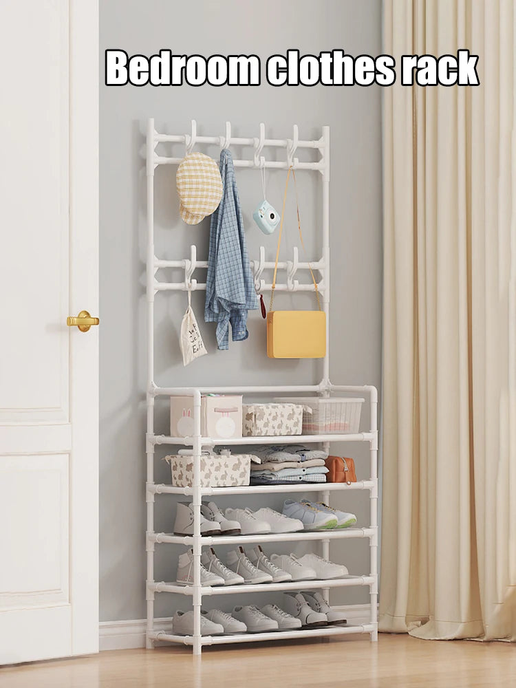 Five Layer Shoe Rack Simple Shoe Rack Integrated Storage Rack Household Shoe Rack Multifunctional Clothes Rack Coat Rack 2-piece
