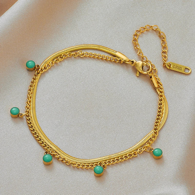 DIEYURO 316 Stainless Steel Butterfly Lightning Green Stone Charm Bracelet For Women Vintage Girls Multilayer Wrist Jewelry Gift