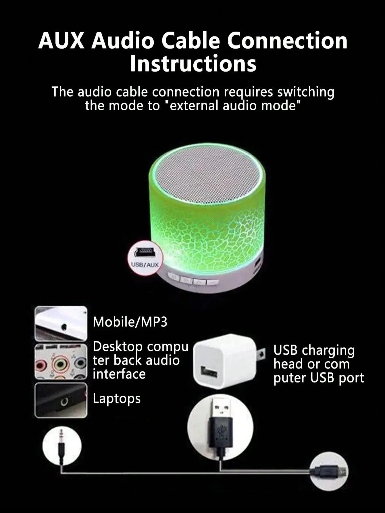 Wireless Mini Speaker, Subwoofer, Dazzle Crackle 7 Colour Light Wireless Mini Speaker, Portable Small Speaker