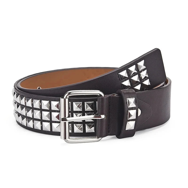 2024New Square Bead Rivet Belt Metal Pyramid Belt Men and Women Punk Hardware Jeans Belt Y2K Belt Designer Belt Women's Belts