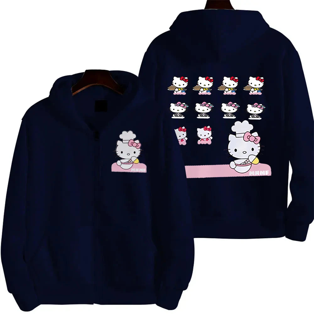 Sanrio Anime Cute Printed Hoodies Women Cartoon Hello Kitty Y2k Korean Students Loose Sweatshirt Fashion Sweet Cardigan Clothing