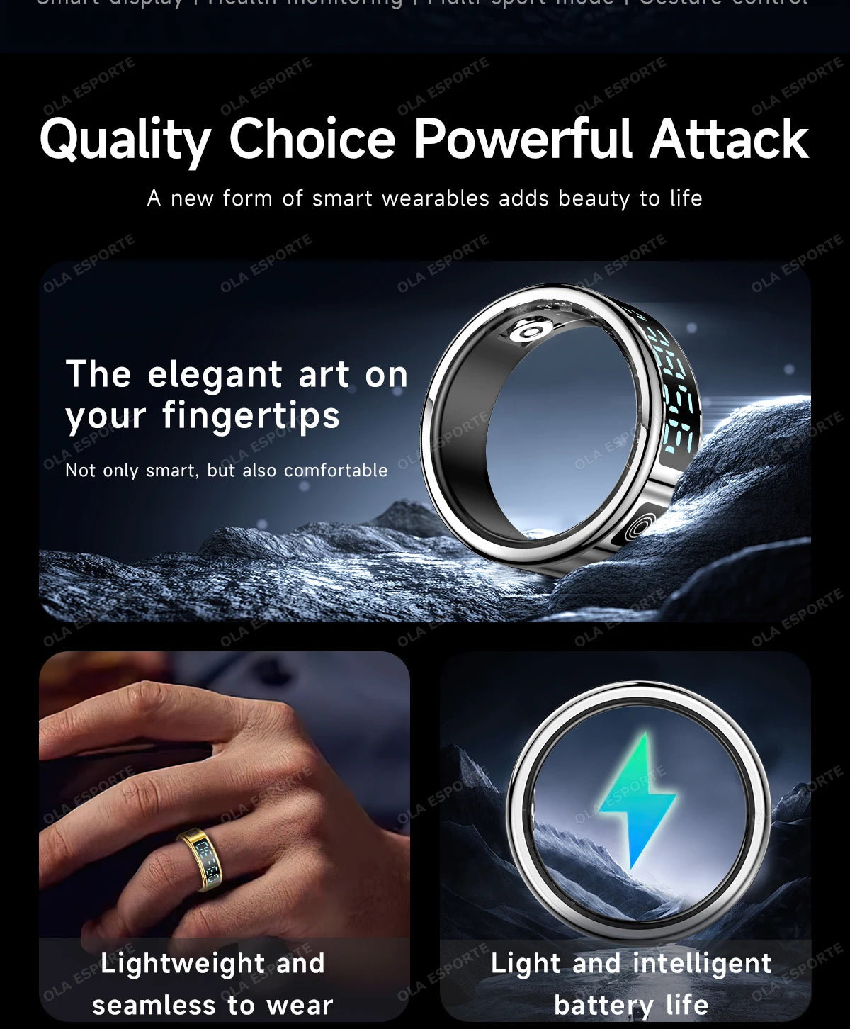 Smart Ring For Men Women Heart Rate Blood Oxygen Monitoring Multi Sports Modes 5ATM & IP68 Waterproof smartring For Android IOS