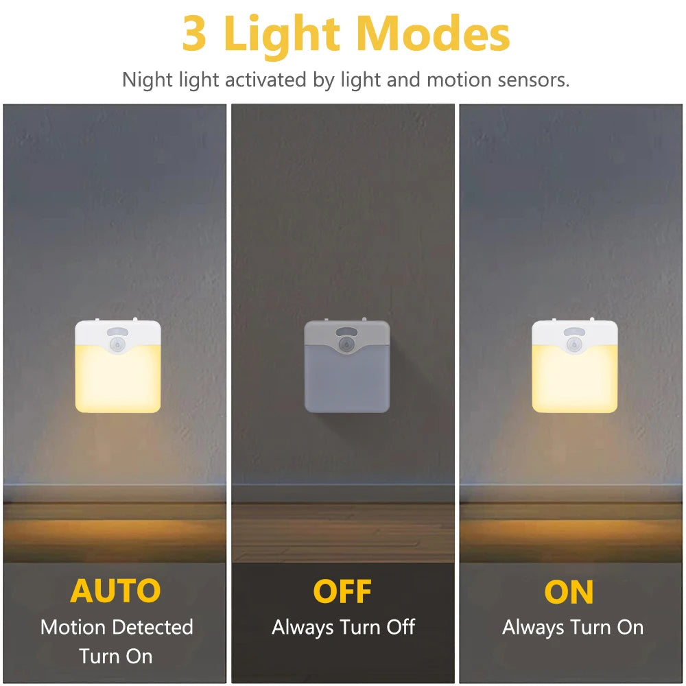 Motion Sensor LED Night Light UK EU Plug Dimmable Wireless Lamp for Kids Room Energy Efficient Dusk to Dawn Sensor Stairway Lamp
