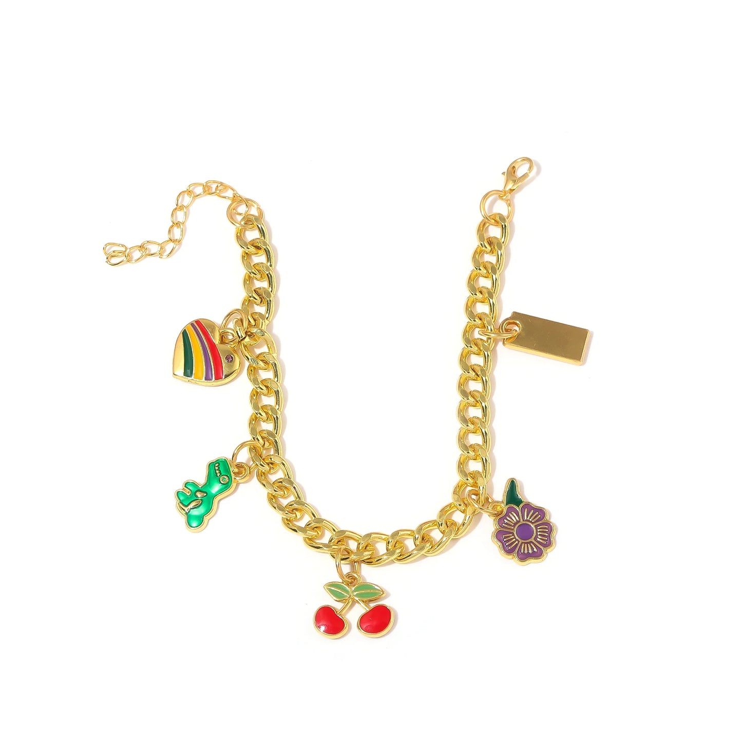 Fashion European American Cherry Bracelet Color Stripes Love Purple Flower Pendant Bangle All-Match Jewelry Mother's Day Gifts