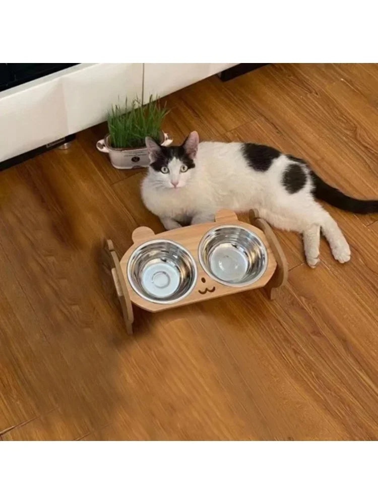 Pet Feeder Double Cat Food Bowl with Anti-Knockover Design Dog Water Feeding Container Cat Food Bowl Stander pet products