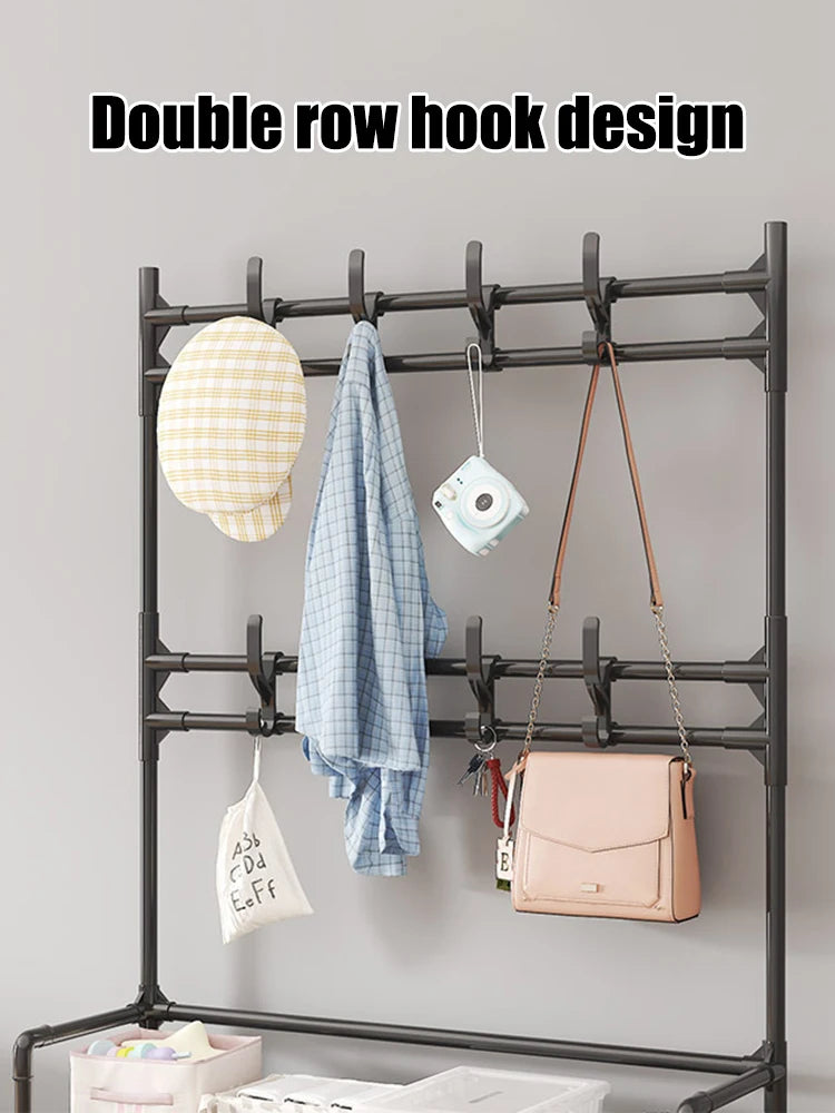 Black Five Layer Shoe Rack Simple Shoe Rack Integrated Storage Rack Household Shoe Rack Multifunctional Clothes Rack Creative Ho