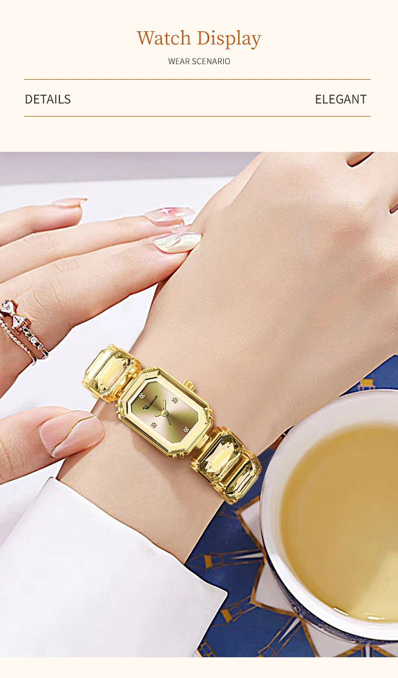 Women Square Watch Luxury Stainless Steel Water Diamond Original Quartz Movement Fashion Bracelet Clock Rose Gold Ladies Watches