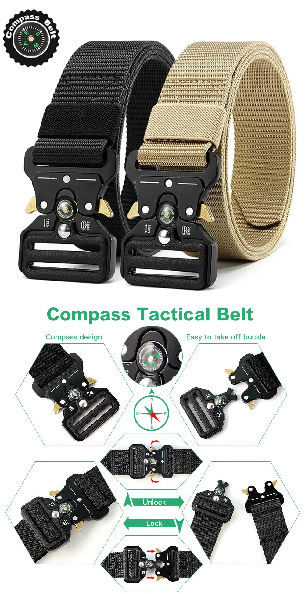 Men's Belt Outdoor Multi Function Compass Belt High Quality Canvas For Nylon Male Luxury Belts Women's Sports Jeans Neutral Belt