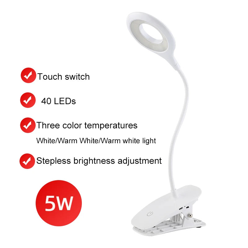 LED Desk Lamp Clip on Type USB Charging With Built In Lithium Battery Touch Dimming Student Learning Reading Table Lamp