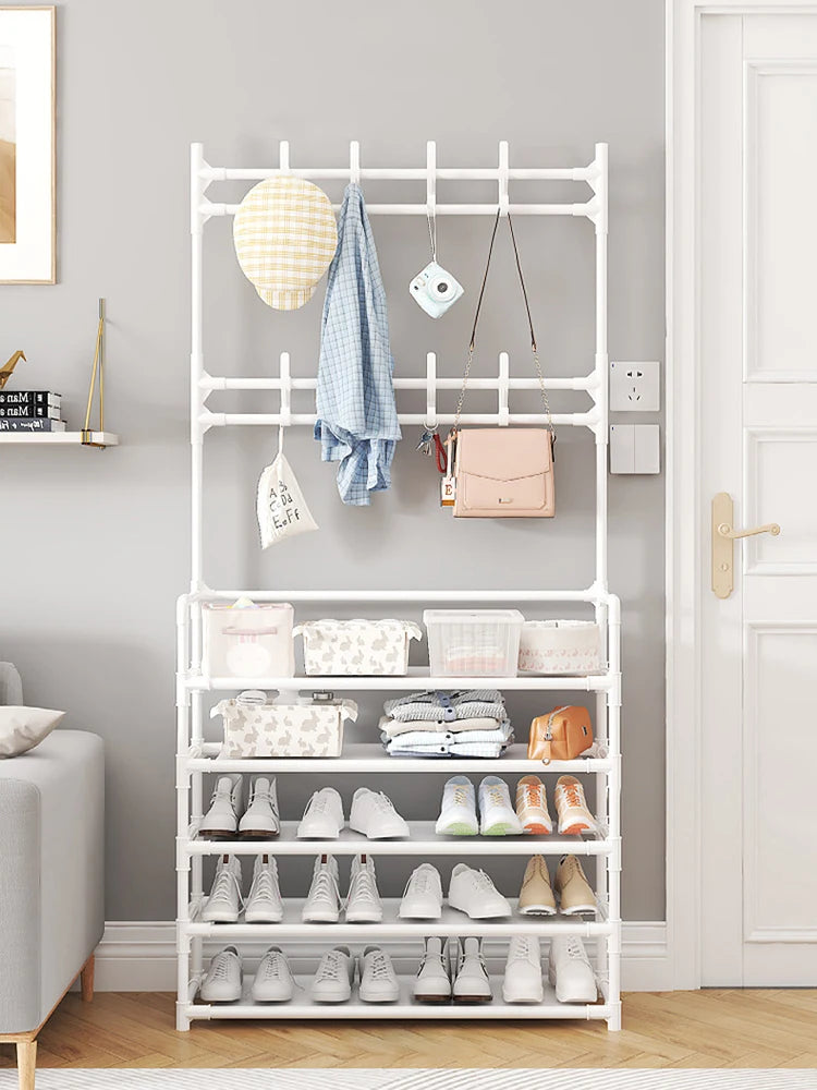 Five Layer Shoe Rack Simple Shoe Rack Integrated Storage Rack Household Shoe Rack Multifunctional Clothes Rack Coat Rack 2-piece