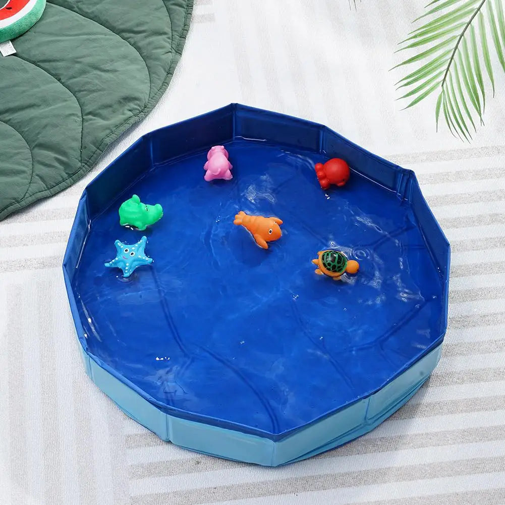 Foldable Dog Bath Swimming Pool Cat Pool Toy With Fish-Water Endless Self Play Interactive Cat Toys Pet Cleaning Water Basin