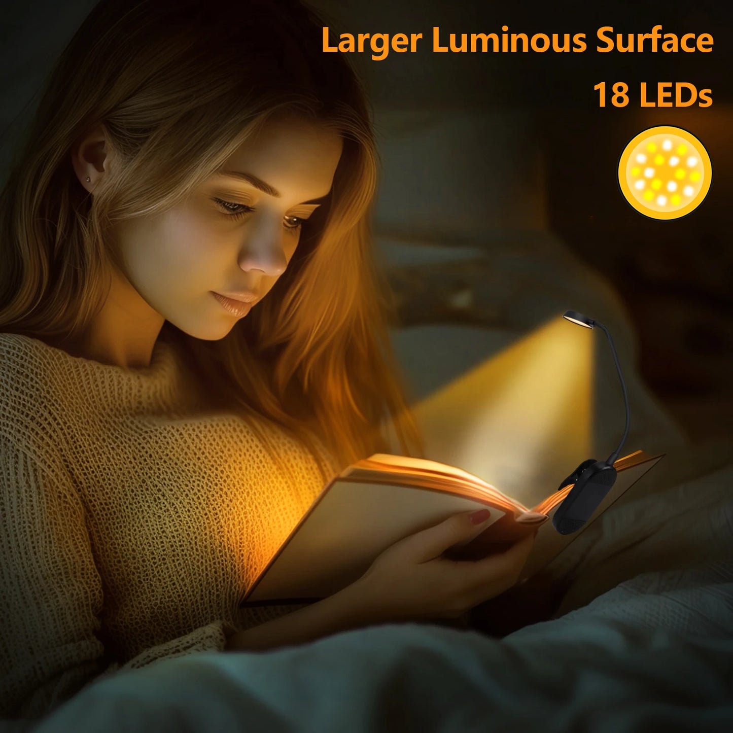 LED dimmable wireless desk lamp, USB rechargeable reading light, LED night light, laptop light, foldable book clip light