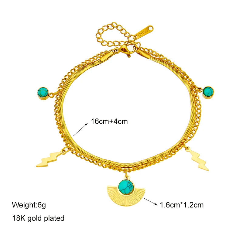DIEYURO 316 Stainless Steel Butterfly Lightning Green Stone Charm Bracelet For Women Vintage Girls Multilayer Wrist Jewelry Gift