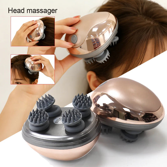 Rechargeable Electric Head Massager Silicone Scalp Kneading Vibration Device 6 Modes for Hair Growth Stress Relief Portable