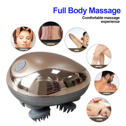 Rechargeable Electric Head Massager Silicone Scalp Kneading Vibration Device 6 Modes for Hair Growth Stress Relief Portable