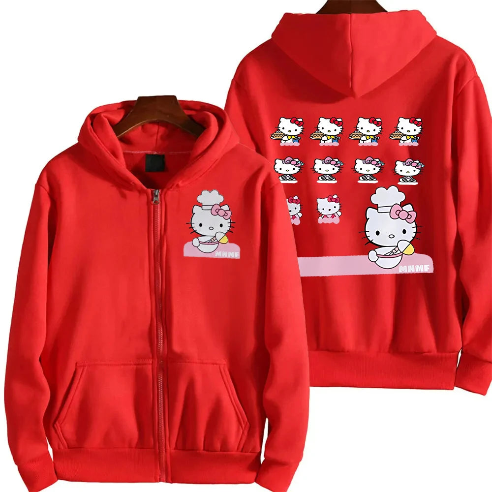 Sanrio Anime Cute Printed Hoodies Women Cartoon Hello Kitty Y2k Korean Students Loose Sweatshirt Fashion Sweet Cardigan Clothing