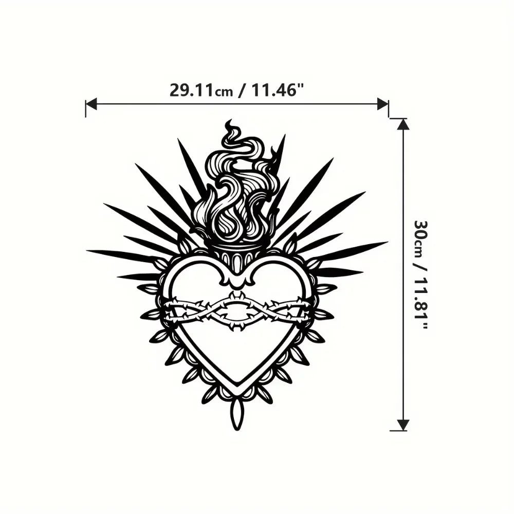 Metal Wall Art Sacred Heart Christ with Sacred Words Verses Ideal for Faith-Based Home and Living Room Decor