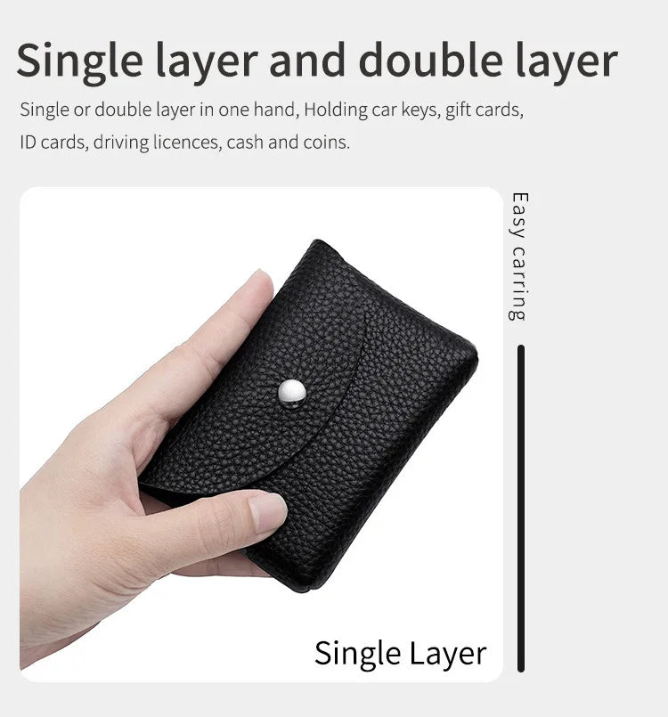 Genuine Leather Short Coin Wallets Card Holder Bag Case Portable Retro Cowhide Small Money Purse For Men Women Earphone Pouch