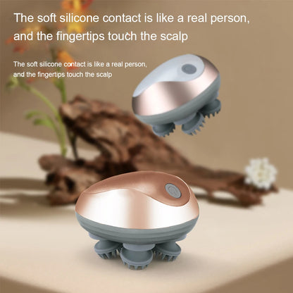 Rechargeable Electric Head Massager Silicone Scalp Kneading Vibration Device 6 Modes for Hair Growth Stress Relief Portable