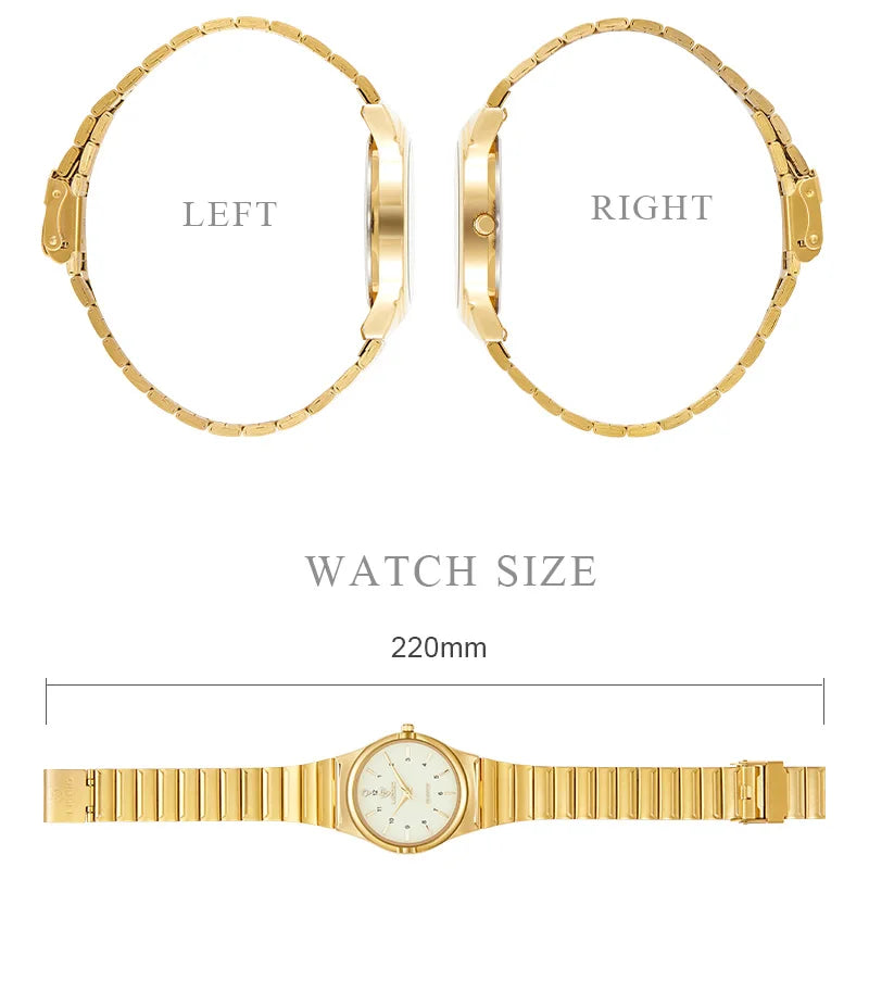Brand New Wonen Watch Luxury Golden Quartz Stainless Steel Bracelet Waterproof Ladies Golden Wristwatch Girl Clock Relogio mujer