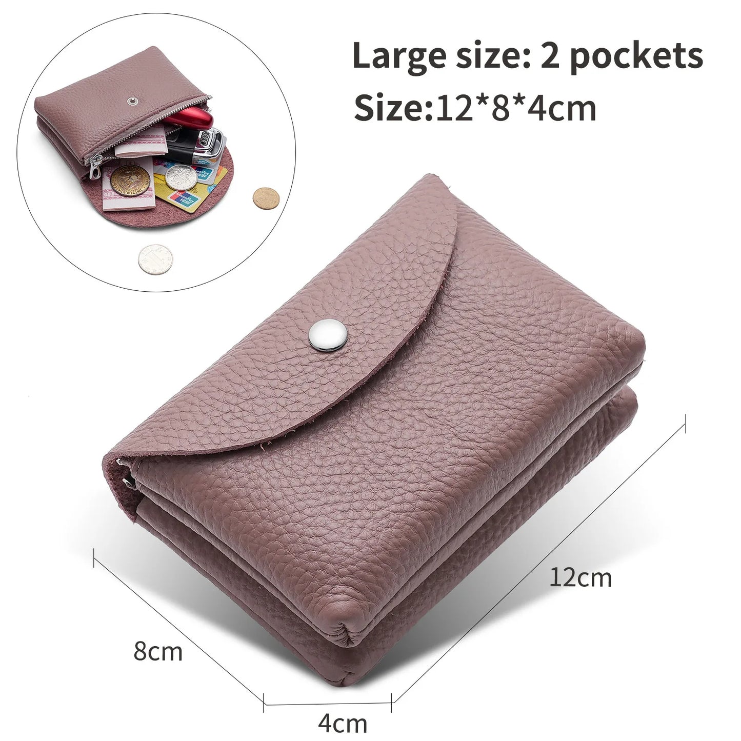 Genuine Leather Short Coin Wallets Card Holder Bag Case Portable Retro Cowhide Small Money Purse For Men Women Earphone Pouch
