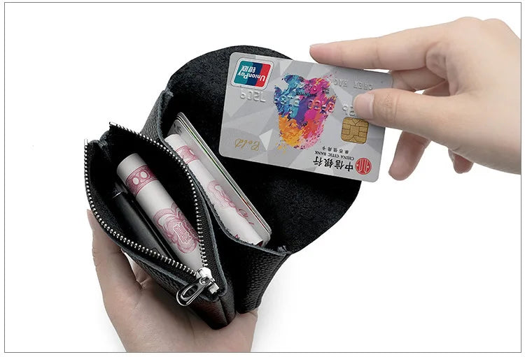 Genuine Leather Short Coin Wallets Card Holder Bag Case Portable Retro Cowhide Small Money Purse For Men Women Earphone Pouch
