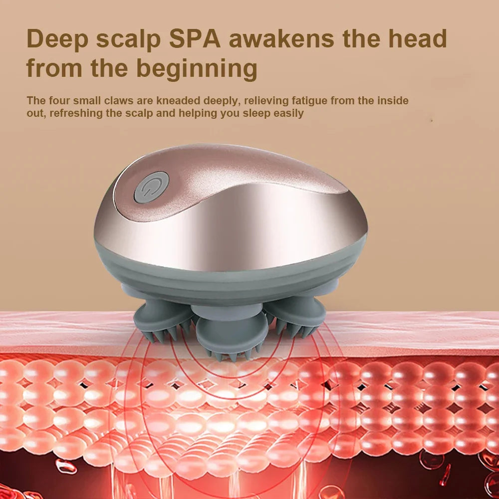 Rechargeable Electric Head Massager Silicone Scalp Kneading Vibration Device 6 Modes for Hair Growth Stress Relief Portable