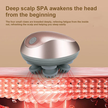 Rechargeable Electric Head Massager Silicone Scalp Kneading Vibration Device 6 Modes for Hair Growth Stress Relief Portable