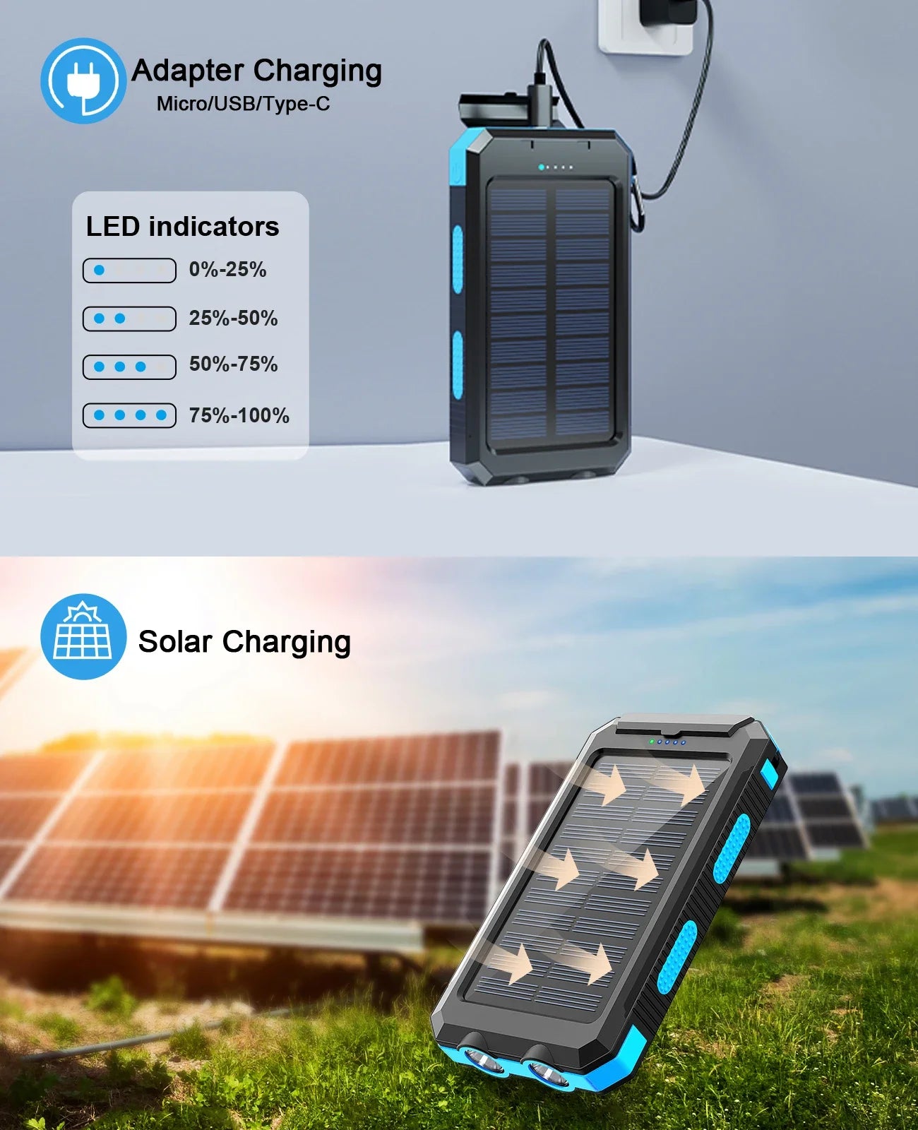 200000mAh Solar Power Bank Dual USB Travel Outdoor Portable External Battery Waterproof Powerbank For Camping Spare Battery