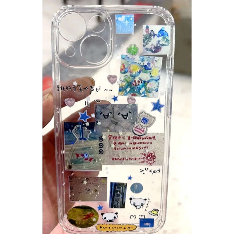 Korean Creative Splicing Graffiti Star Phone Case for IPhone 15 14 11 12 13 Pro Max Kawaii Cute Phone Case for IPhone XR XS MAX