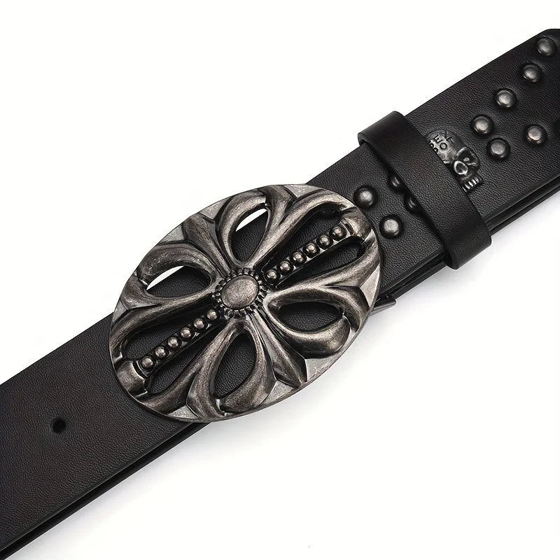 Men's Belt Bohemian Style Belt Vintage Inlaid Skeleton Head Women's Belt Riveted Belt Six Star Belt Punk Rock Sexpot Y2K Belts