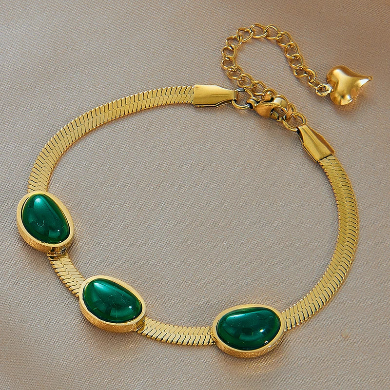 DIEYURO 316 Stainless Steel Butterfly Lightning Green Stone Charm Bracelet For Women Vintage Girls Multilayer Wrist Jewelry Gift