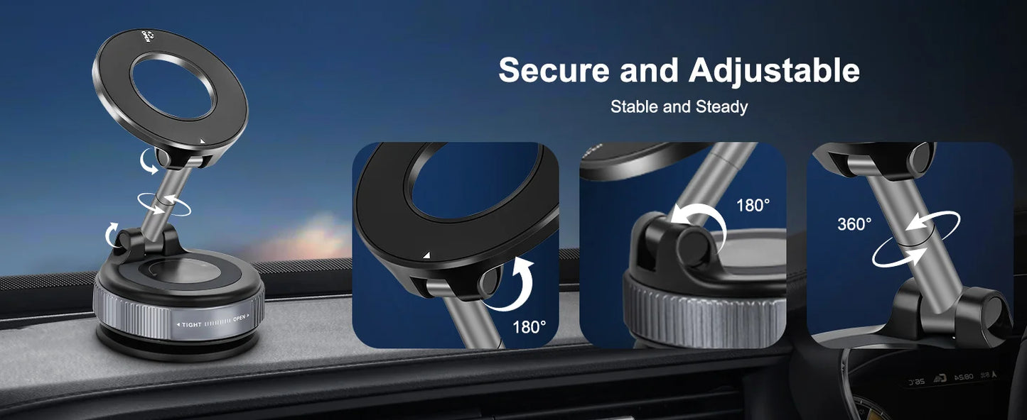 Vacuum Magnetic Suction Phone Holder, Foldable and Retractable Hands-Free Suction Cup Phone Mount for Car/Gym/Mirror/Smooth