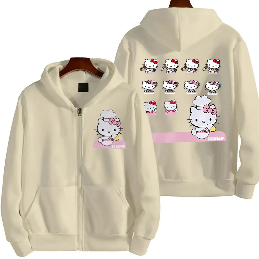Sanrio Anime Cute Printed Hoodies Women Cartoon Hello Kitty Y2k Korean Students Loose Sweatshirt Fashion Sweet Cardigan Clothing