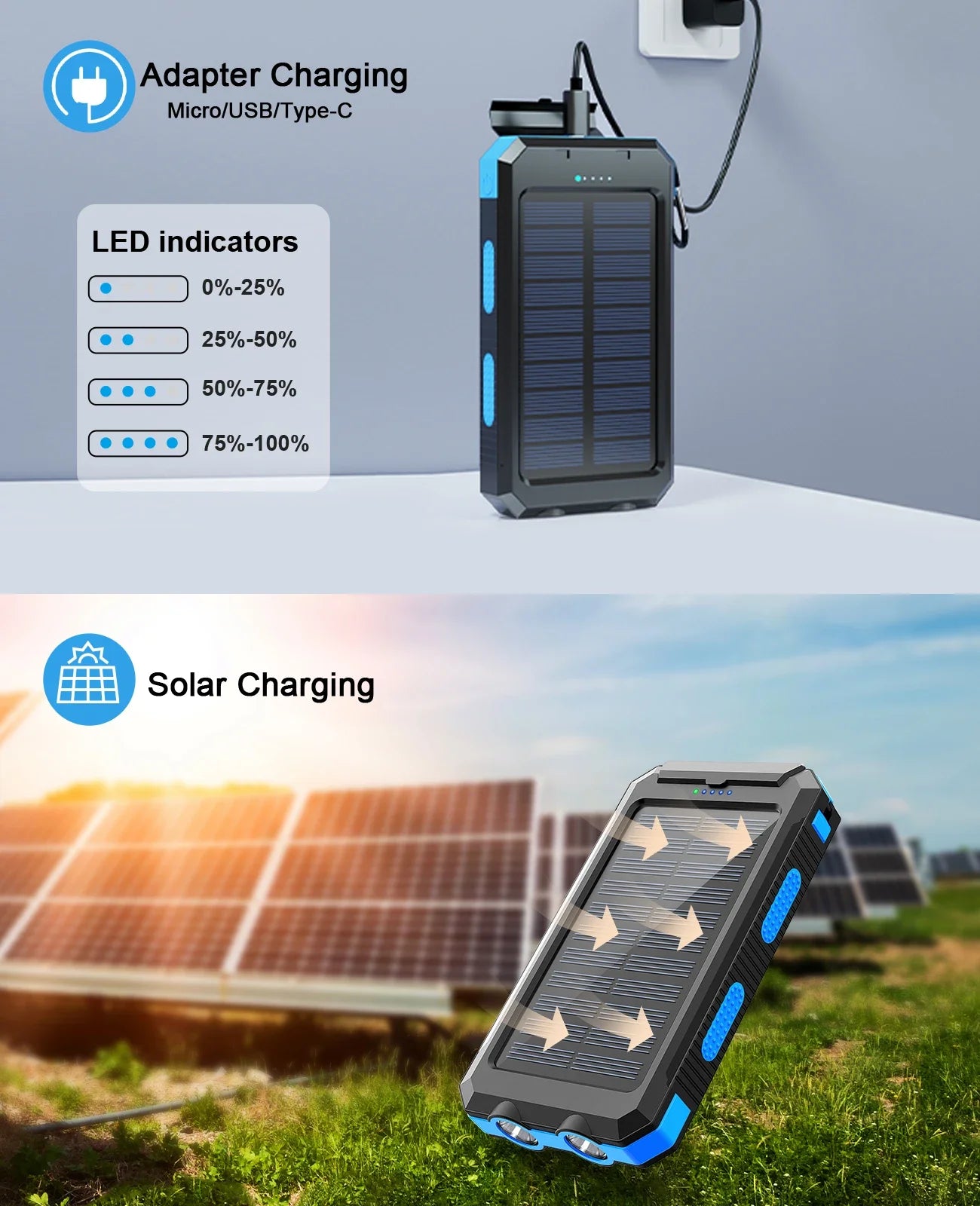 200000mAh Solar Power Bank Dual USB Travel Outdoor Portable External Battery Waterproof Powerbank For Camping Spare Battery