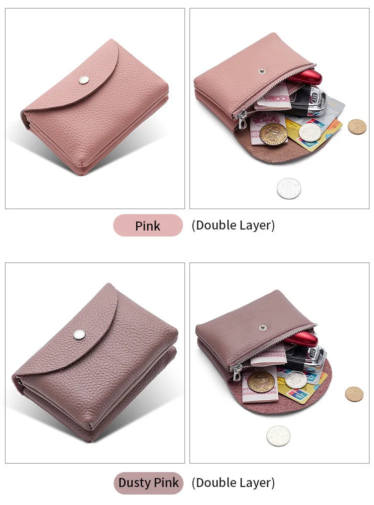 Genuine Leather Short Coin Wallets Card Holder Bag Case Portable Retro Cowhide Small Money Purse For Men Women Earphone Pouch