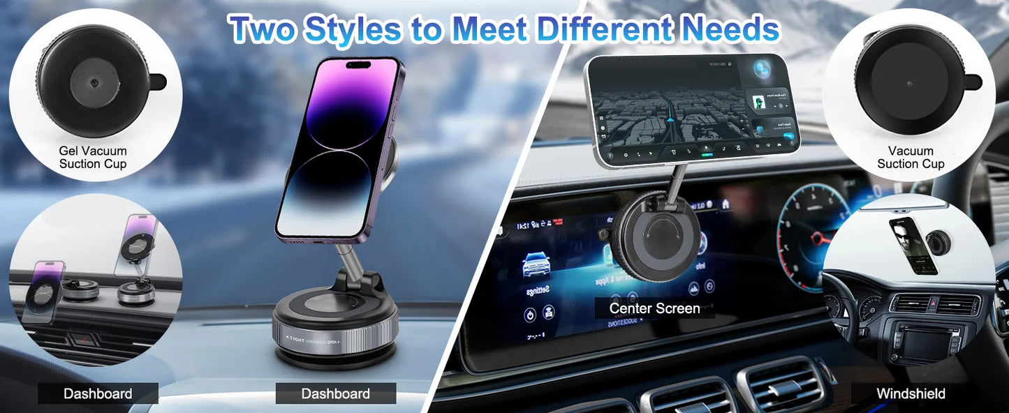 Vacuum Magnetic Suction Phone Holder, Foldable and Retractable Hands-Free Suction Cup Phone Mount for Car/Gym/Mirror/Smooth