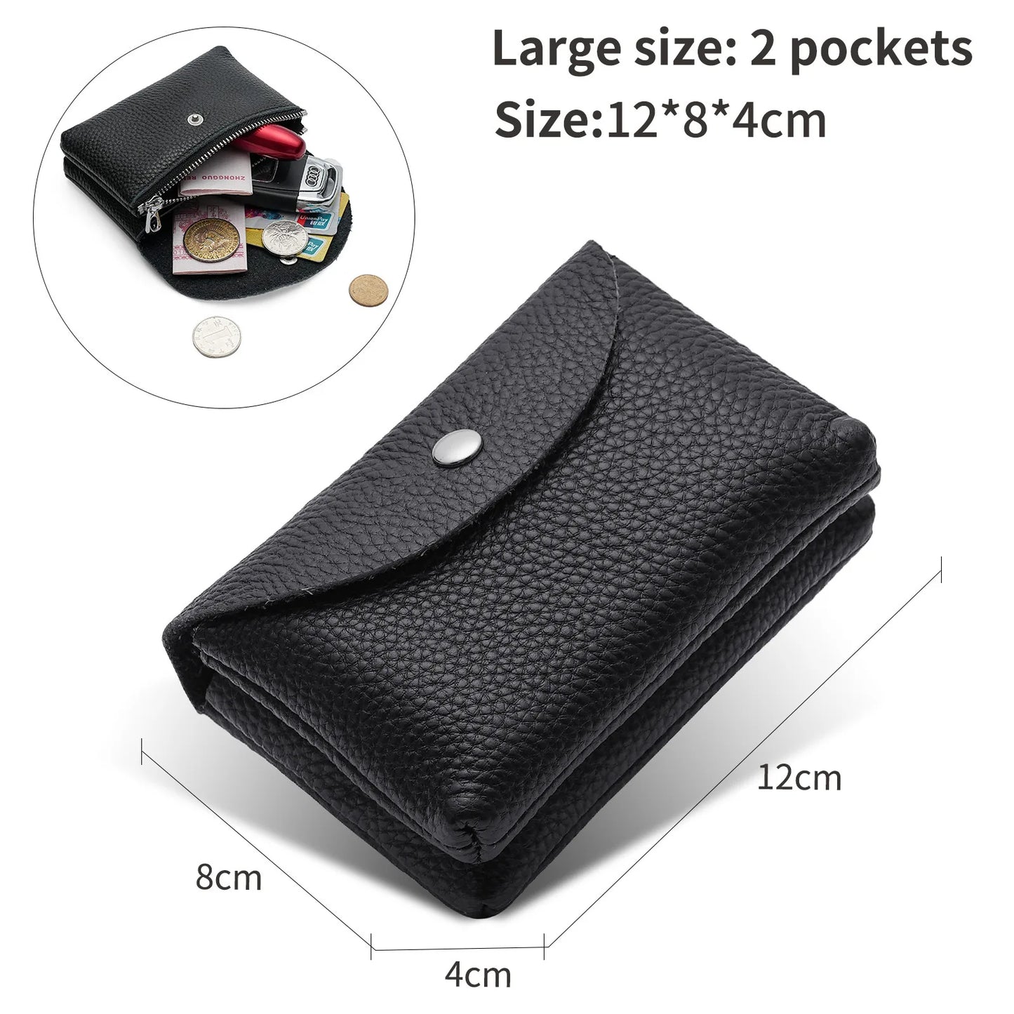 Genuine Leather Short Coin Wallets Card Holder Bag Case Portable Retro Cowhide Small Money Purse For Men Women Earphone Pouch