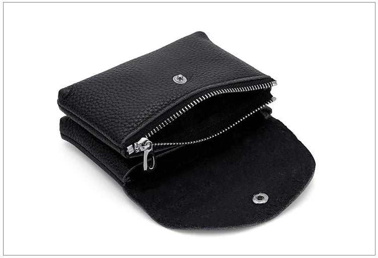 Genuine Leather Short Coin Wallets Card Holder Bag Case Portable Retro Cowhide Small Money Purse For Men Women Earphone Pouch