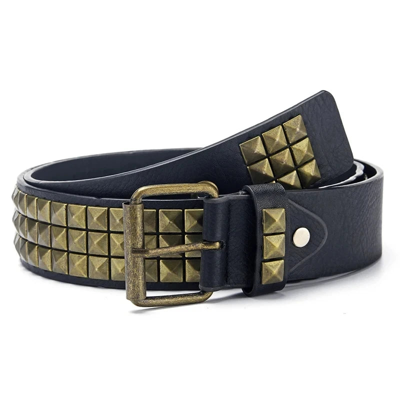 2024New Square Bead Rivet Belt Metal Pyramid Belt Men and Women Punk Hardware Jeans Belt Y2K Belt Designer Belt Women's Belts