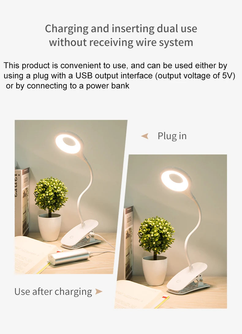 LED Desk Lamp Clip on Type USB Charging With Built In Lithium Battery Touch Dimming Student Learning Reading Table Lamp