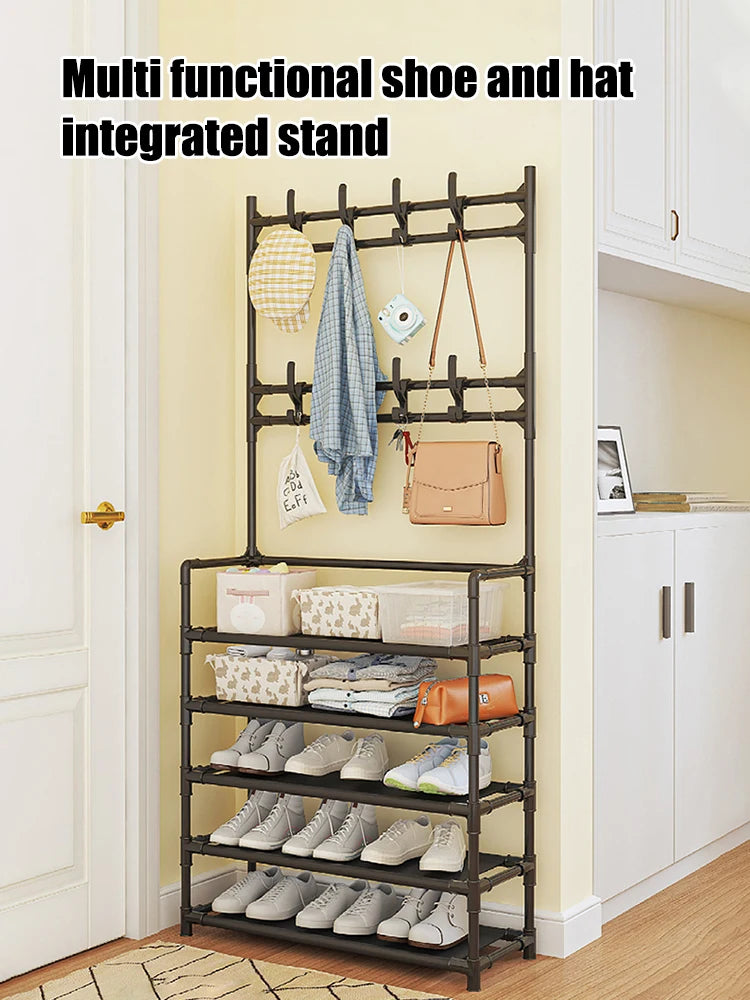 Five Layer Shoe Rack Simple Shoe Rack Integrated Storage Rack Household Shoe Rack Multifunctional Clothes Rack Coat Rack 2-piece